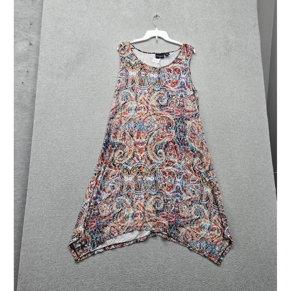 Cynthia Rowley Women Dress 1X Red Paisley Mini A Line Handkerchief Hem Casual